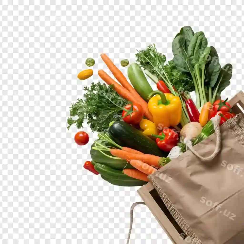 Sabzi qopqogʻri shaffof orqa fonda | Bag containing vegetables transparent background