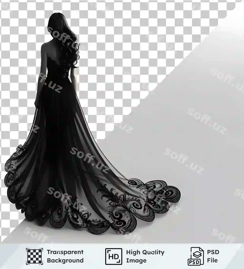 Yuqori sifatli shaffof tasvir qora libosli ayol oqlangan liboslarni namoyish etadi | Highquality transparent image black gown woman elegant dress displays