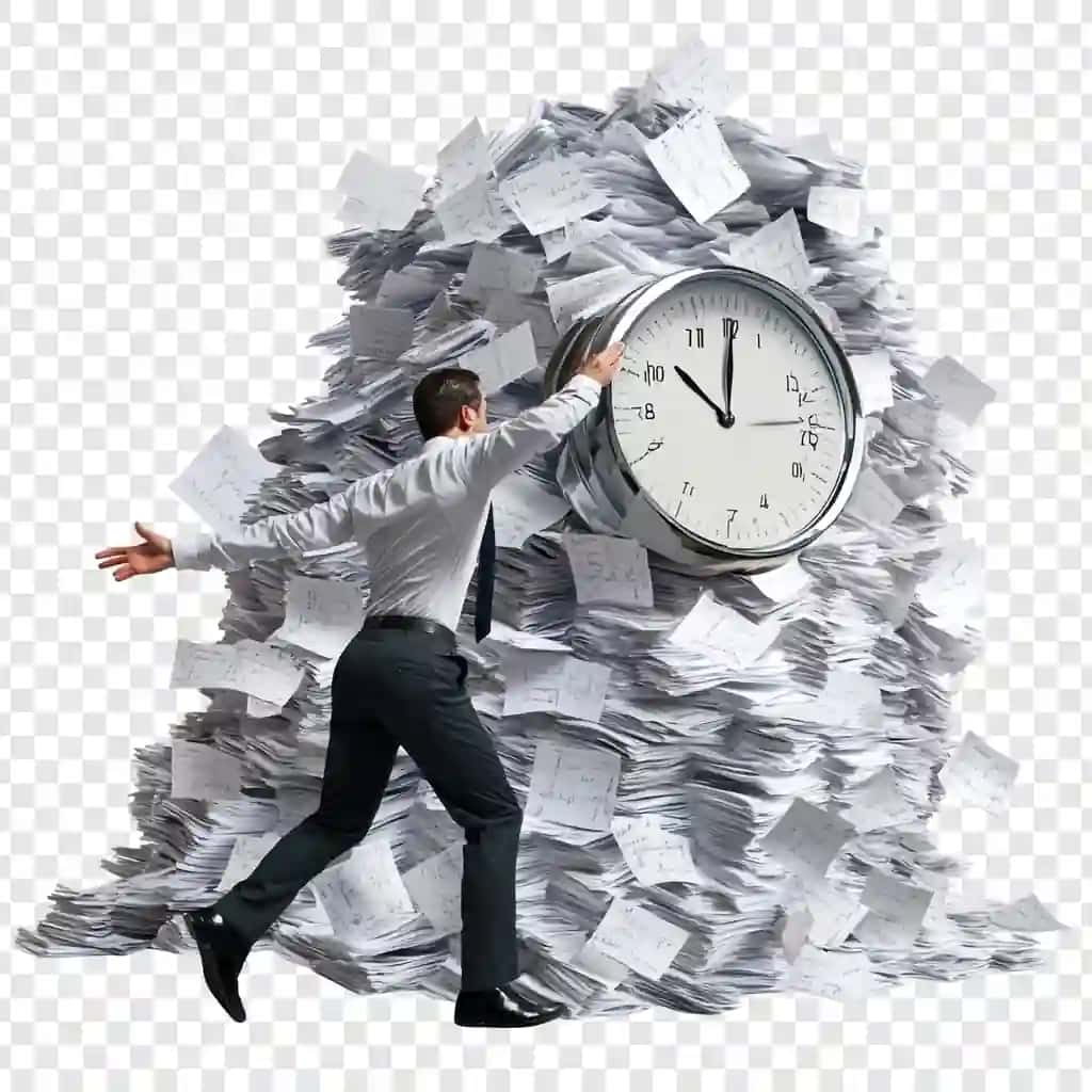 Tadbirkor vaqtni hujjatlashtirish bilan qiynaladi | Businessman struggling with time paperwork