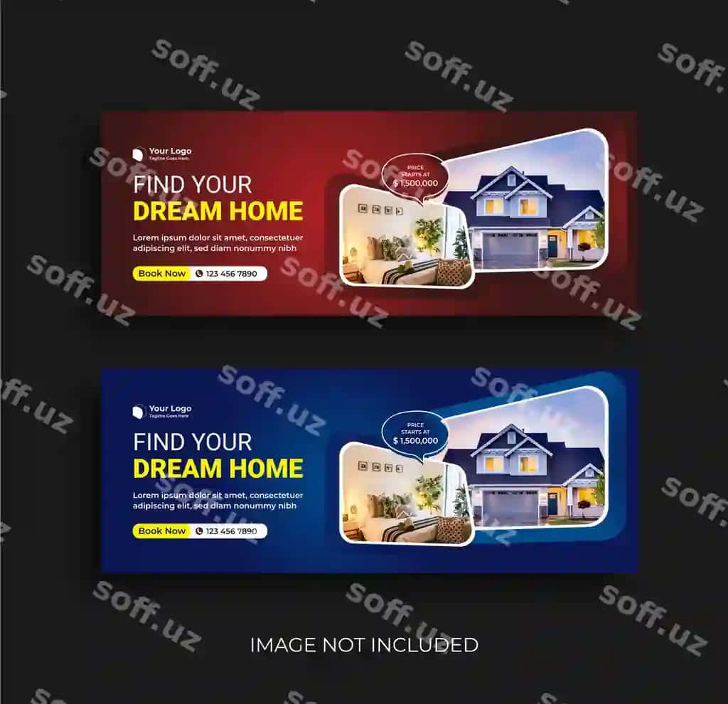 Mulk uy sotuvi veb banner social media facebook cover shabloni | Real estate home sale web banner social media facebook cover template