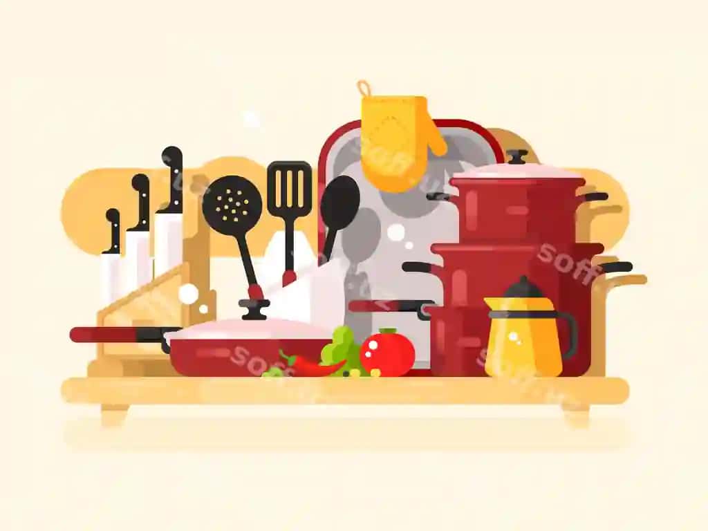 Oshxona idishlari dizayni tekis | Kitchen dishes design flat 2