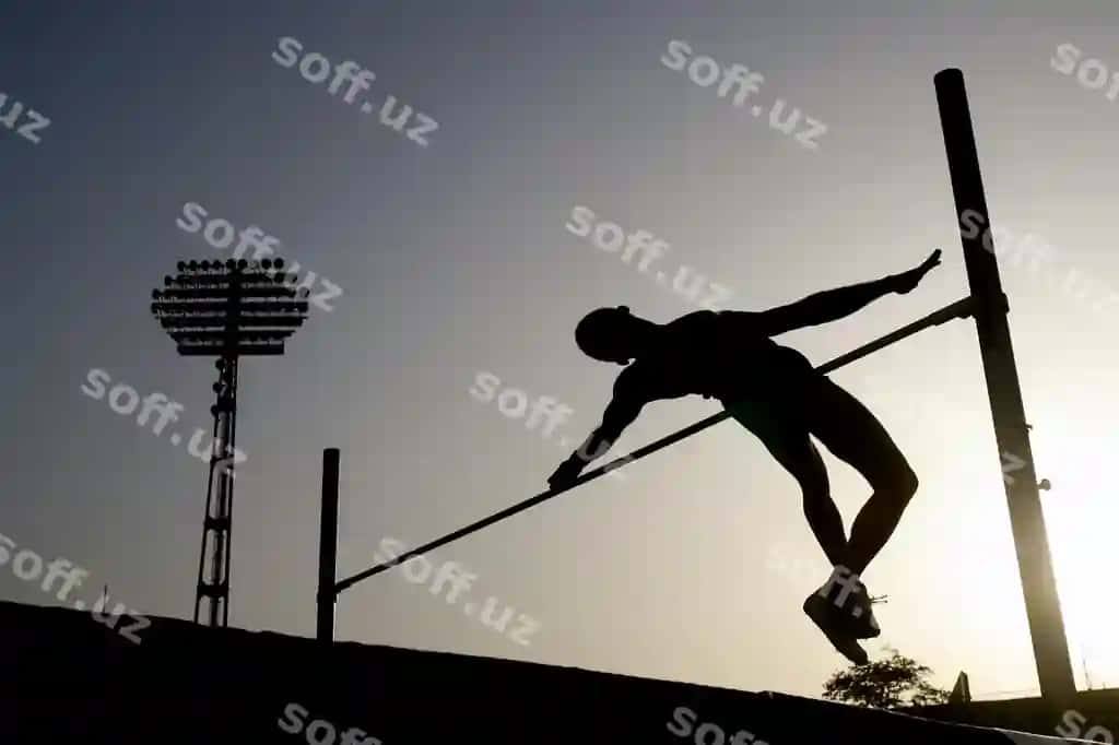 Balandlikka sakrash sportchisining tayanib sakrash silueti | Silhouette high jumper athlete pole vault