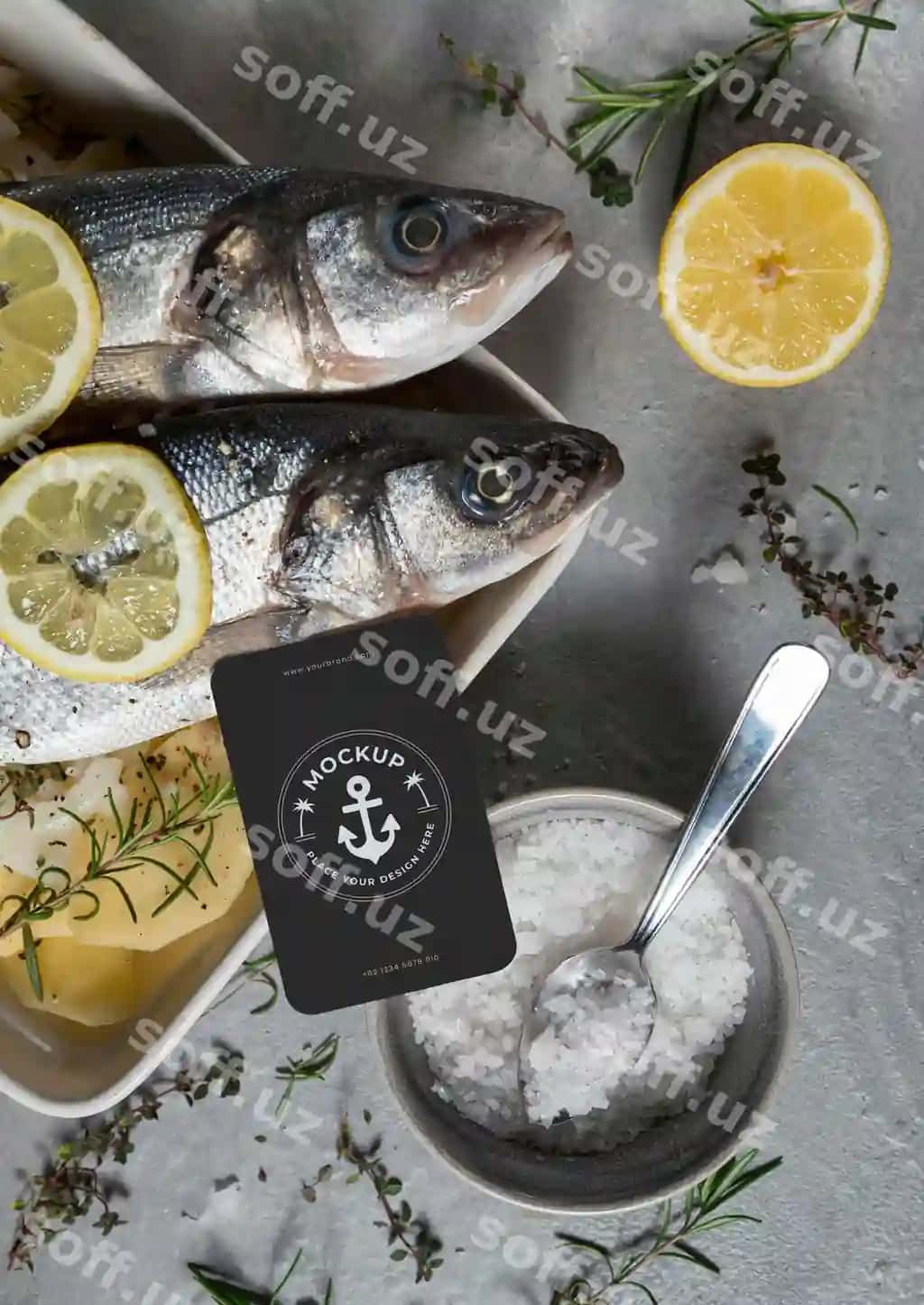 Karta maketi bilan bass baliq | Bass fish with card mock up arrangement