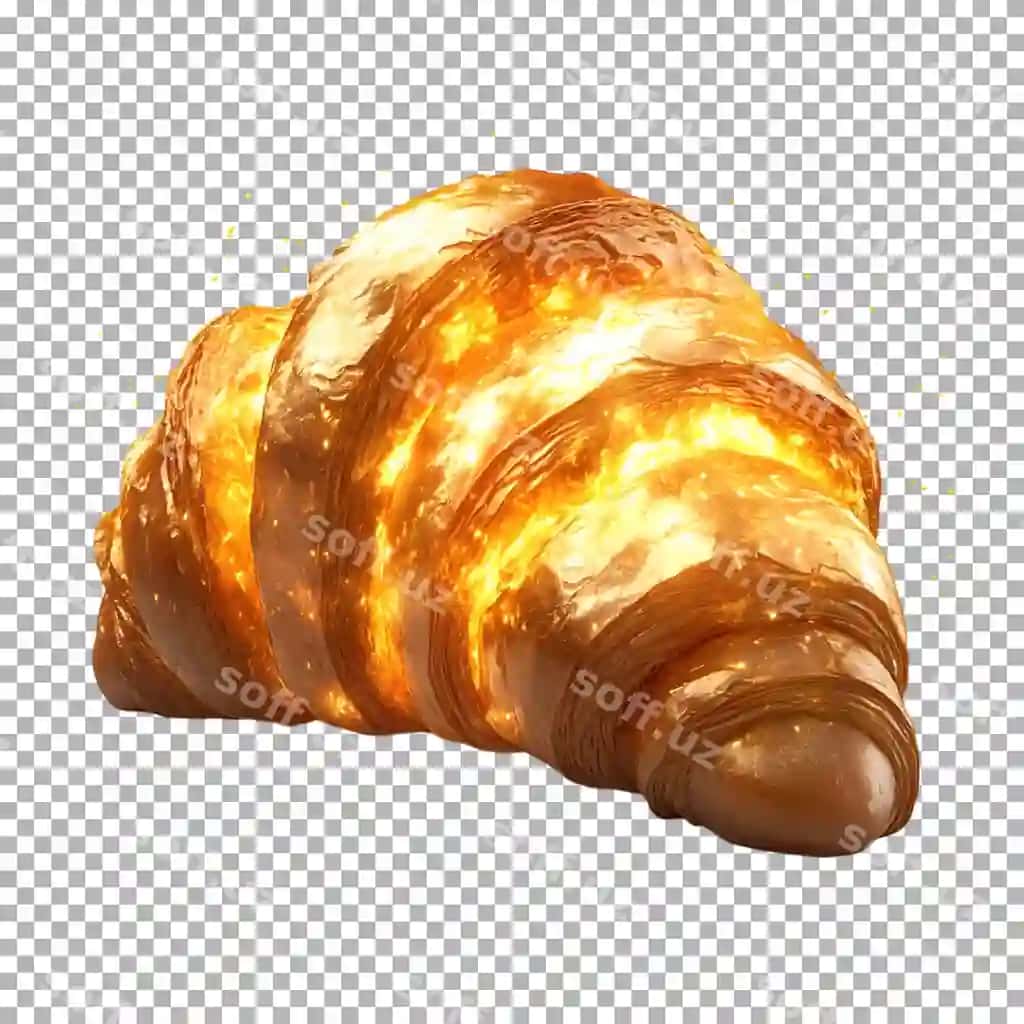 Yorqin o'ttiz kruasnon transparent fon | Glowing golden croissant isolated transparent background