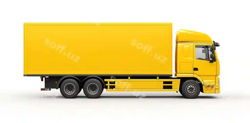 Sariq yuk avtomobili traktor prinsipali oq fonda ajraltirilgan | Yellow truck tractor trailer isolated white background