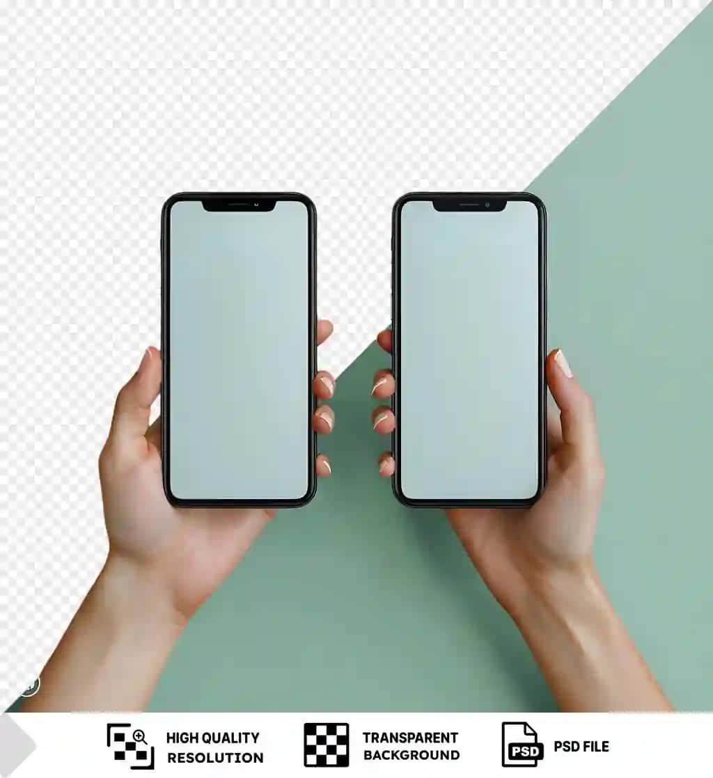 Qora smartfonni ushlab turgan ayol qo'li bilan shaffof fon | Transparent background with isolated woman hand holding black smartphone