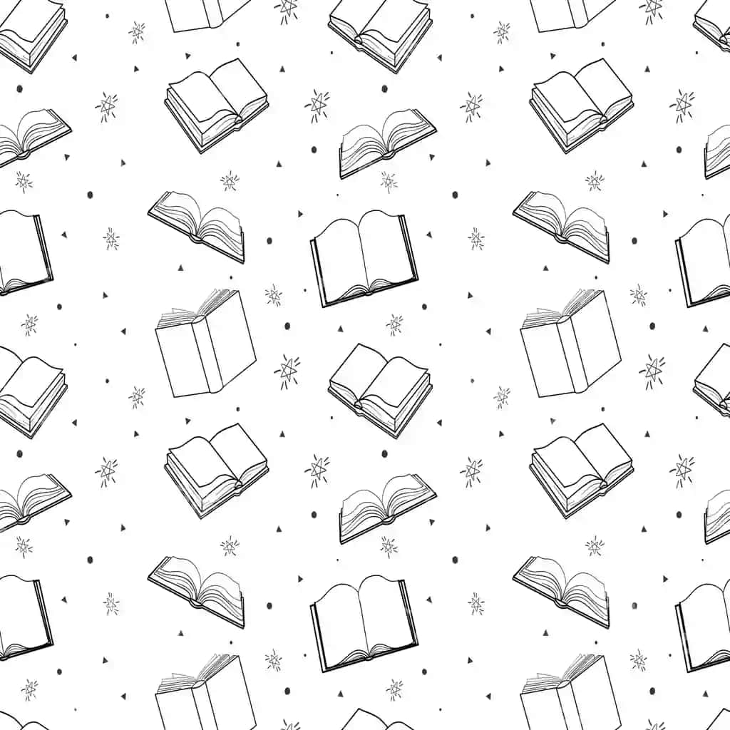 Konturli dekorativ kitoblar vektor tasviri bilan choksiz naqsh | Seamless pattern with outline decorative books vector illustration