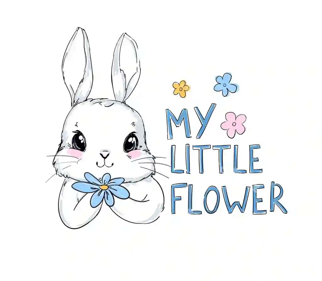 Quyon gullari bolalarcha illyustratsiya quyon bosma dizayn bolalar | Rabbit flowers childish illustration bunny print design children