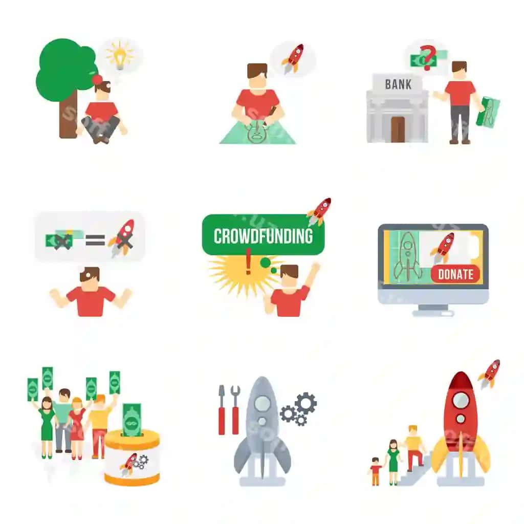 Kraudfondsmena ikonlar to'plami | Crowdfunding icons set