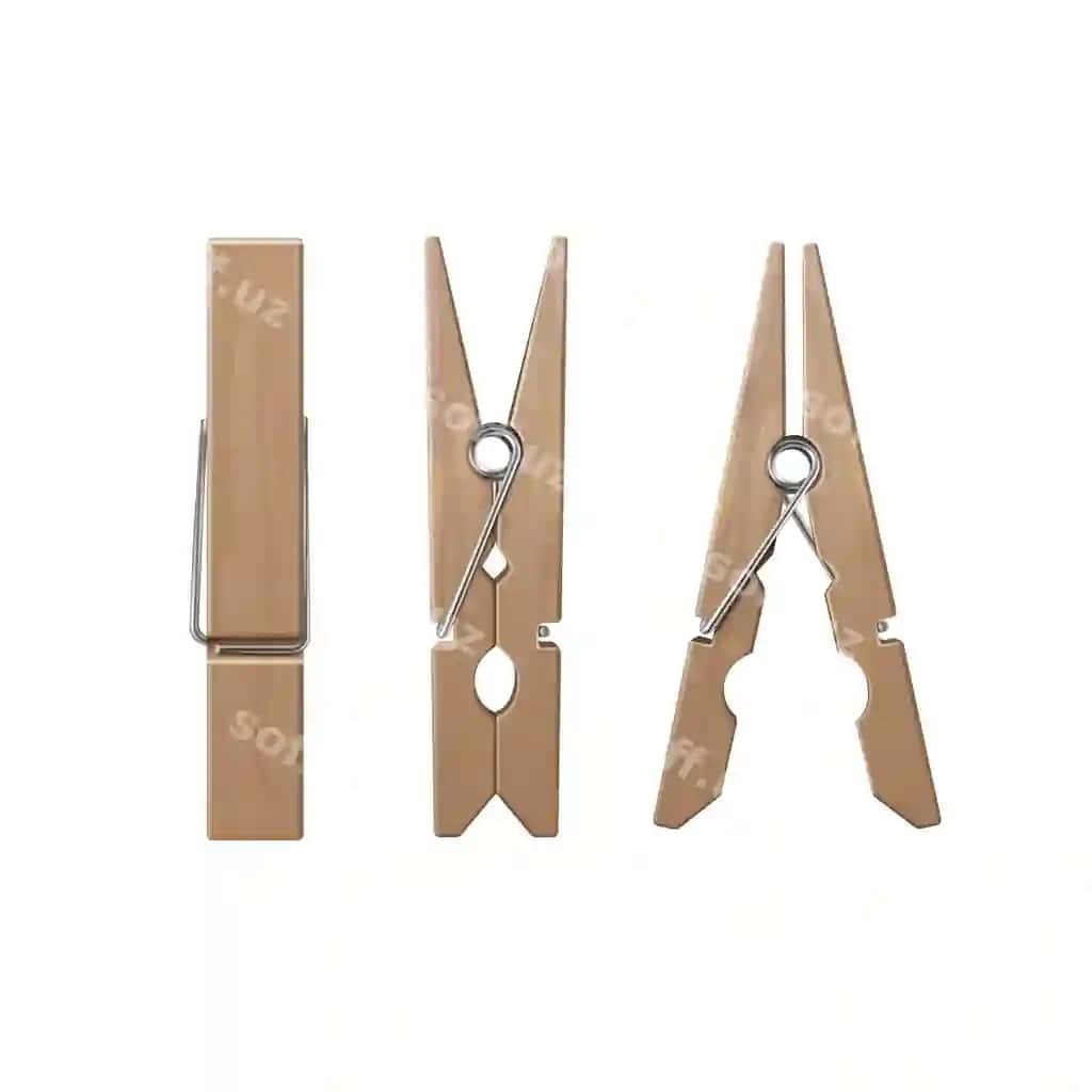 Yog'ochli peshonkalar to'plami old tomon ko'rinish | Set wooden clothespins pegs front side view