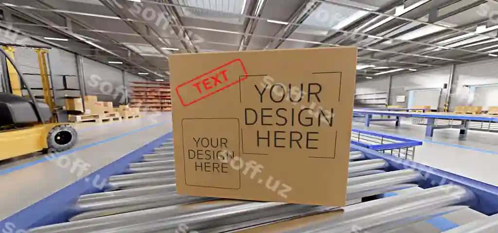 Ko'rish ombor karton qutisi namunasi | View warehouse cardboard box mockup