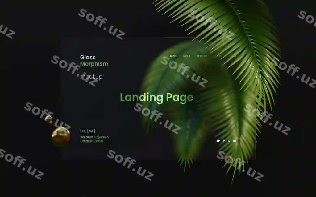 Shaffof shisha effektlari bilan veb-interfeys taqdimotining maketi | Web interface presentation mockup with transparent glass effects
