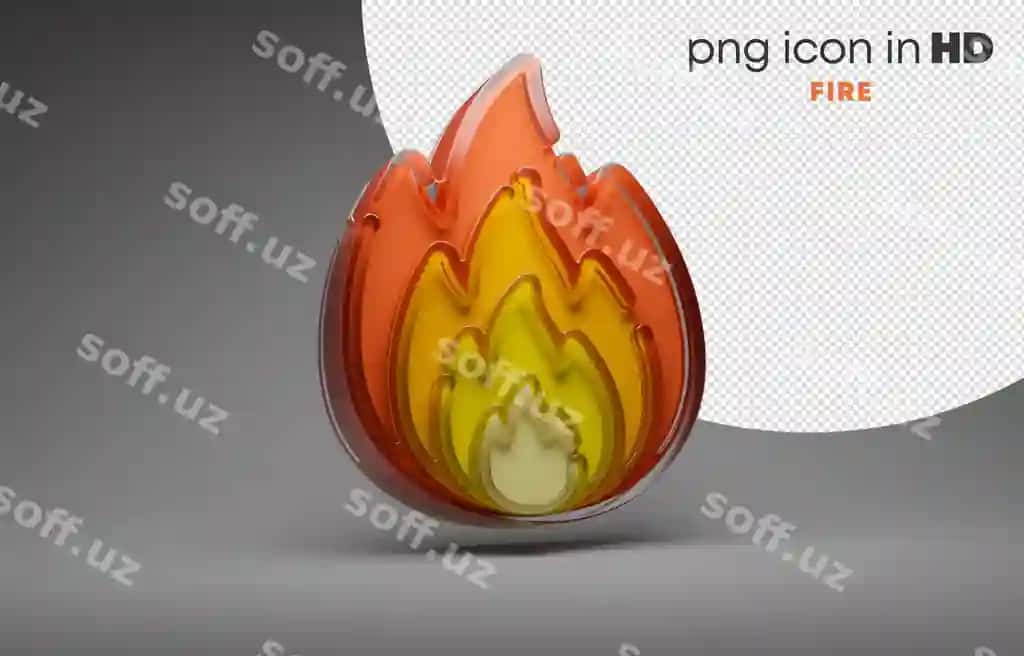 Shaffof fon o'ng tomonida yonayotgan 3D belgisi | 3d icon with transparent background fire right