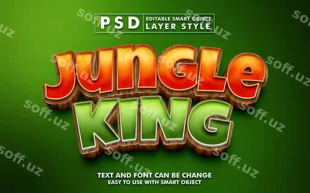 Jungle King 3D matn effekti premium psd aqlli ob'ekt bilan | Jungle king 3d text effect premium psd with smart object