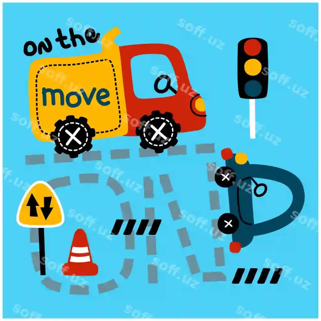 Karyakatur chizmasi yuk avtomobili so'zlar bilan harakatlaning | Cartoon drawing truck with words move it