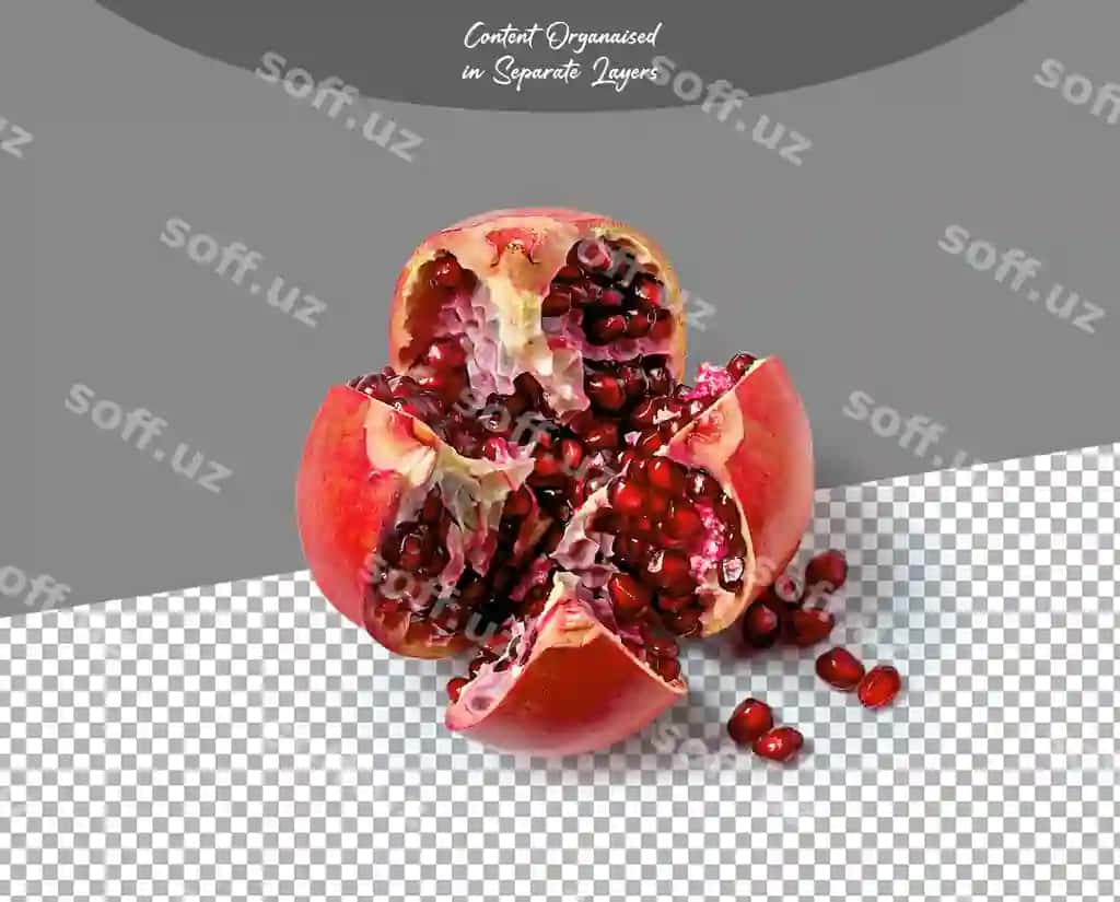 Anor mevalari yuqoridan ko'rinishi izolyatsiya qilingan shaffof fon | Pomegranate fruit top view isolated transparent background