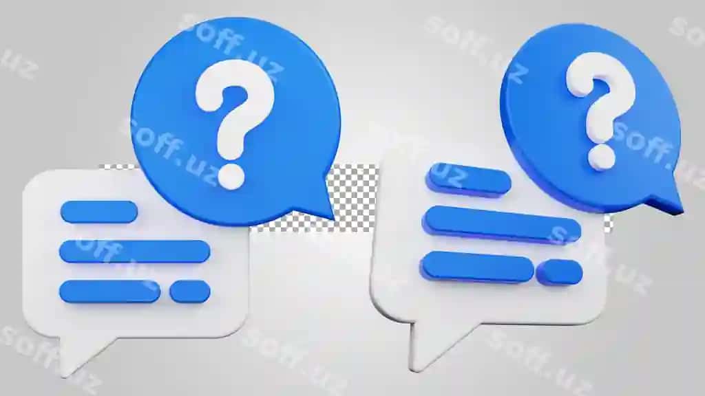 Savol pufakchasi chati shaffof fon 3D render | Question bubble chat transparent background 3d render