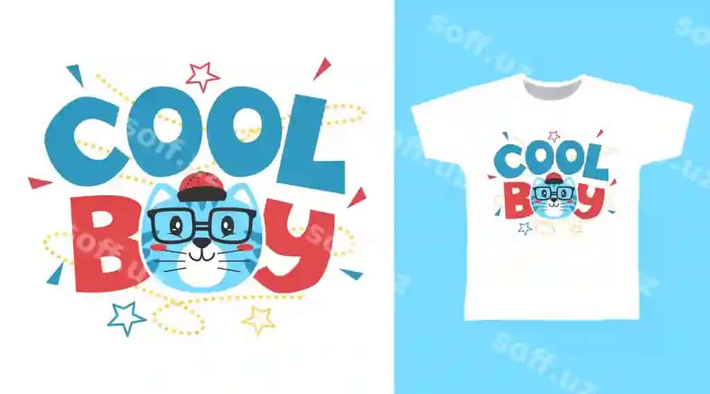 So'nggi uslubdagi o'g'il tipografiyasi sevimli mushuk futbolkalar dizaynlari kontseptsiyasi | Cool boy typography with cute cat tee designs concept
