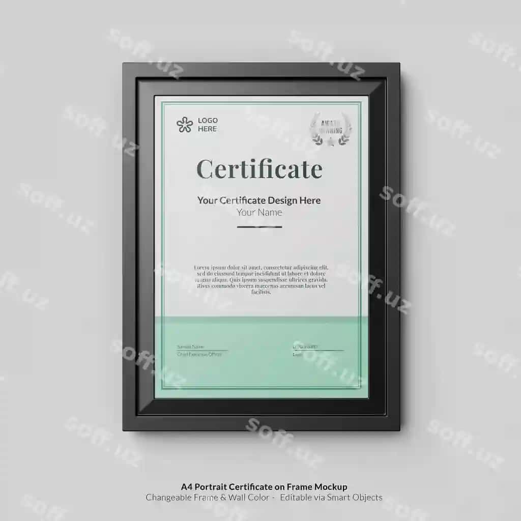 Minimal a4 portretli zamonaviy sertifikat ramka maketi bilan | Minimal a4 portrait modern certificate with frame mockup