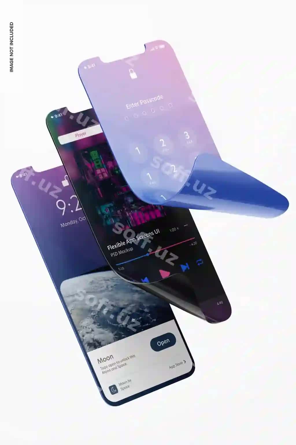 Moslashuvchan ilova ekrani UI suziluvchi mockup | Flexible app screen ui mockup floating