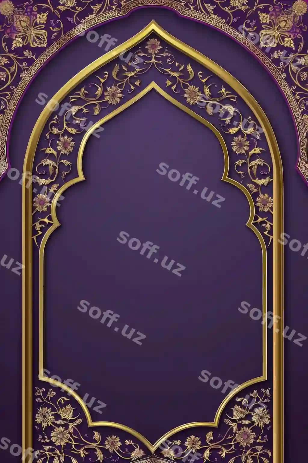 Islomiy nafis oltin hashamatli bezakli islom naqshli dekorativ bezak ramkasi binafsha fonda | Islamic elegant golden luxury ornamental with islamic pattern decorative ornament frame purple background