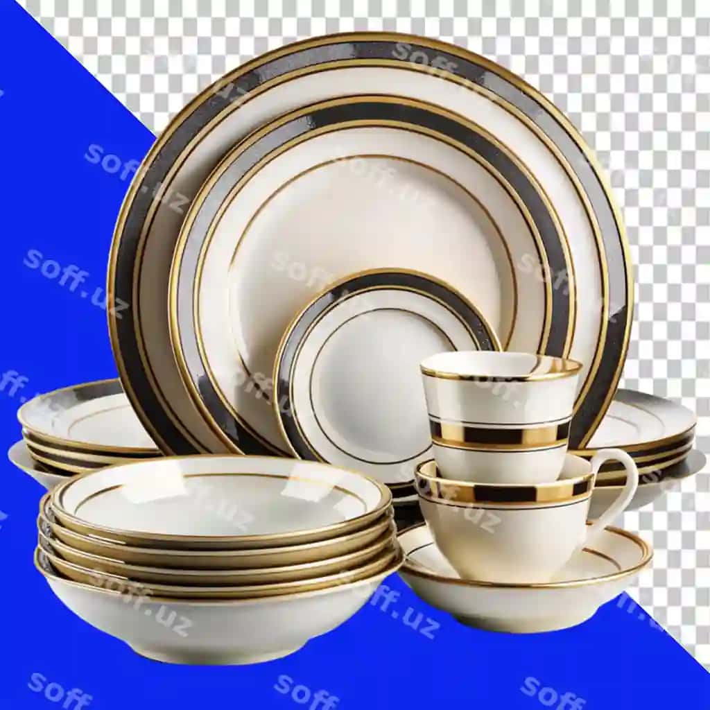 Art deco kechki ovqat xizmati shaffof fon | Art deco dinner service transparent background