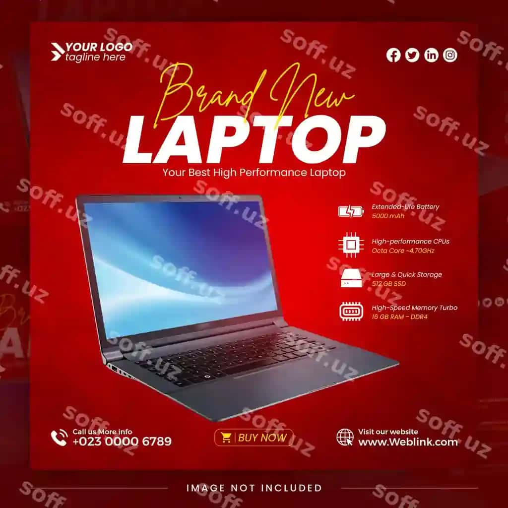 Eng yaxshi aksiyalar noutbuklar uchun Instagram post banner shabloni | Best deals laptops instagram post banner template