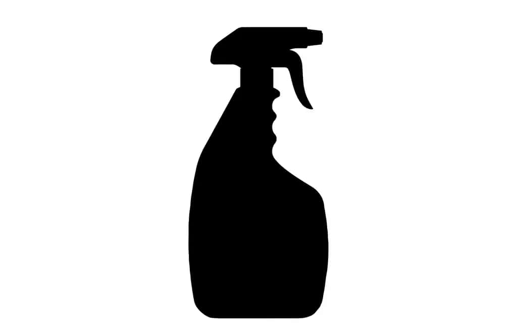 Sprey shishasi silueti vektori izolyatsiyalangan oq tozalovchi gigiena suyuqligi | Spray bottle silhouette vector isolated white cleaning hygiene liquid