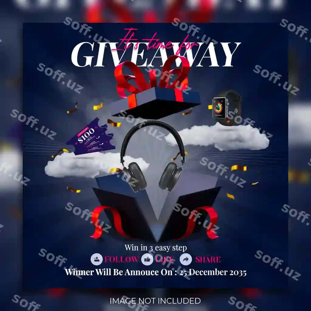 Sovg'a berish musobaqasi banner ijtimoiy tarmoqlar post shabloni | Give away contest banner social media post template