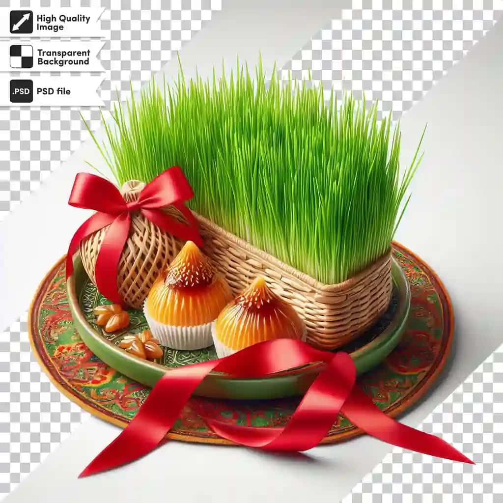 Psd bayrami bilan tabriklaymiz, yangi yashil o't novdalari bilan! | Psd congratulations nowruz with fresh festive green herb sprout