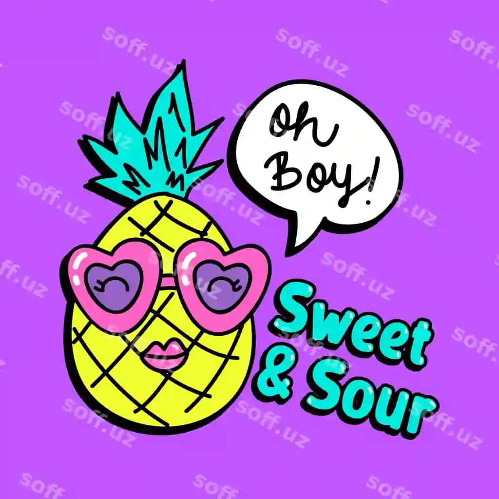 Vektor moda chiroyli ananas meva ko'z qoyni bilan | Vector fashion cute pineapple fruit with glasses