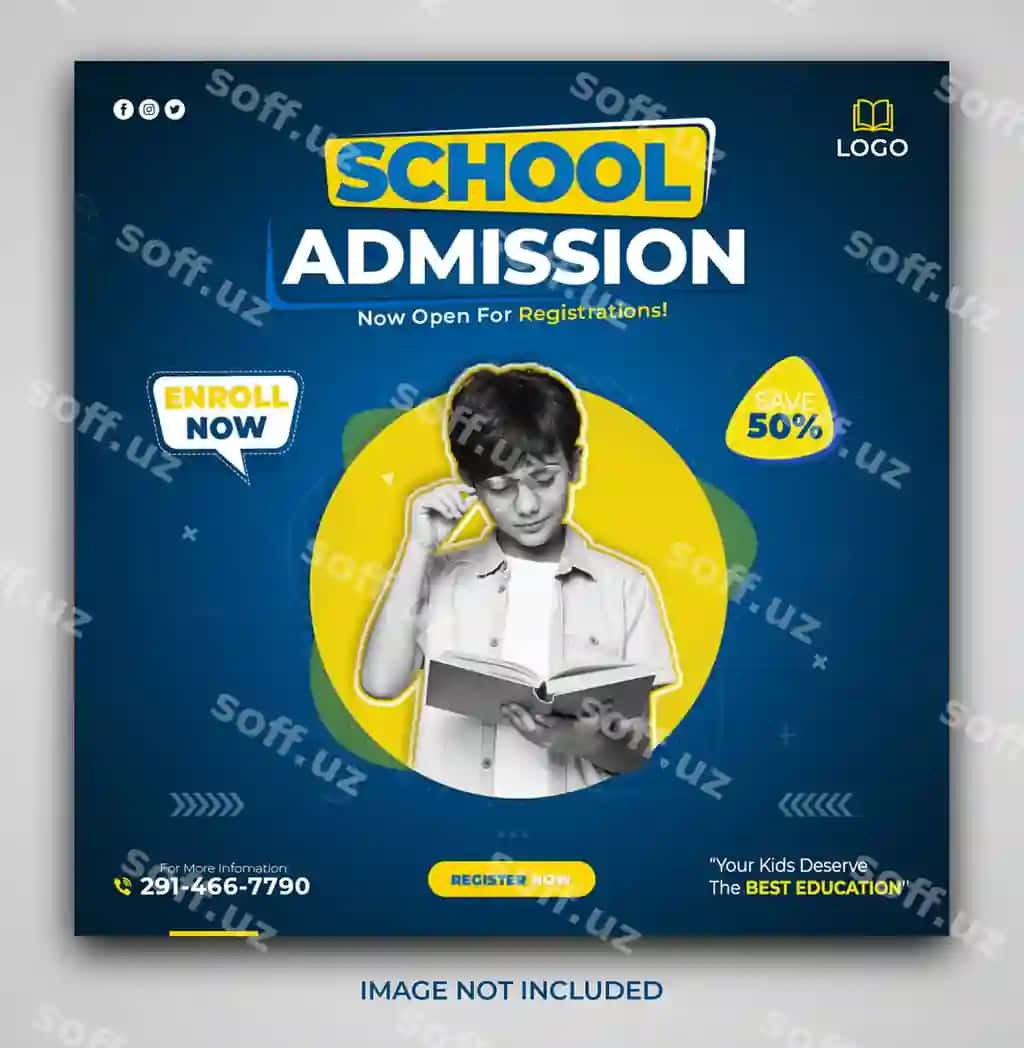 Maktabga kirish ijtimoiy media instagram facebook post banner dizayni | School admission social media instagram facebook post banner design