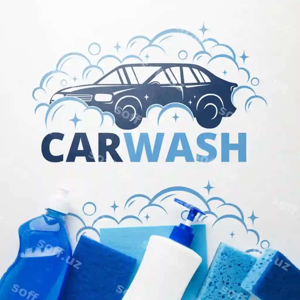 Mashina yuvish konsepsiyasi yuvish moddalari bilan | Car wash concept with washing liquids