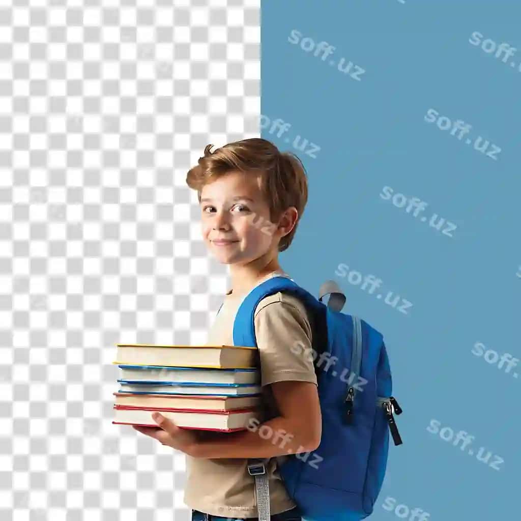 Baxtli maktab o'quvchisi kitoblar bilan ryukzak tayyor holda ta'lim oladi | Happy schoolboy with books backpack ready education