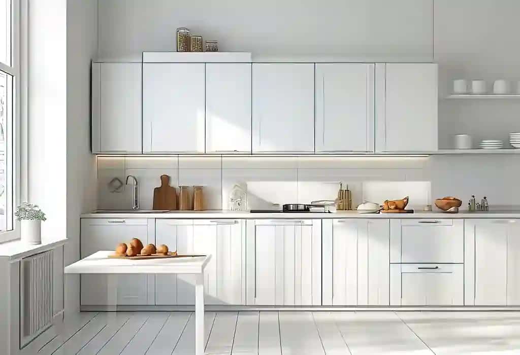 Fragment modeli devor oq minimalist ichki uy oshxona oshxona kabineti bilan | Fragment model wall white minimalist interior home kitchen with kitchen cabinet