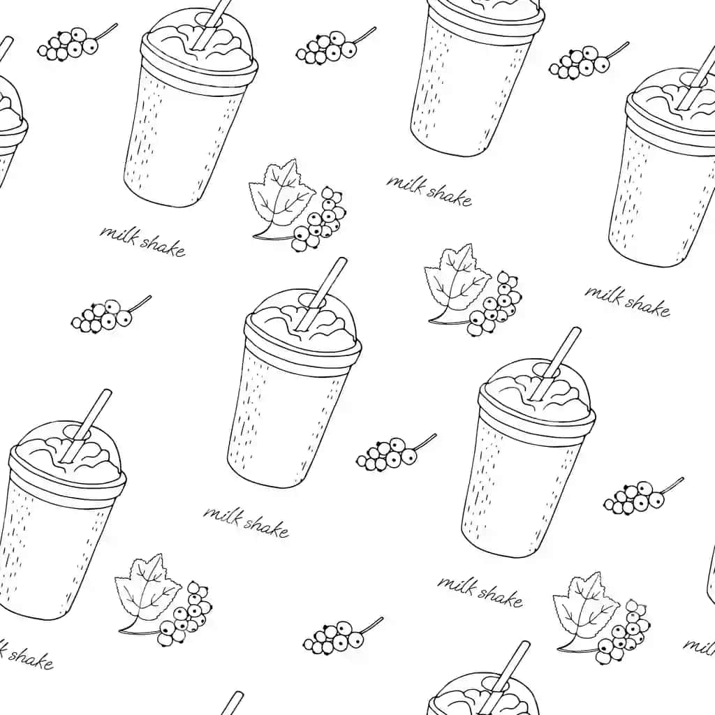 Qopqoqli sut kokteylli stakan oq fon qora oq choksiz | Takeaway milkshake glass with lid white background black white seamless