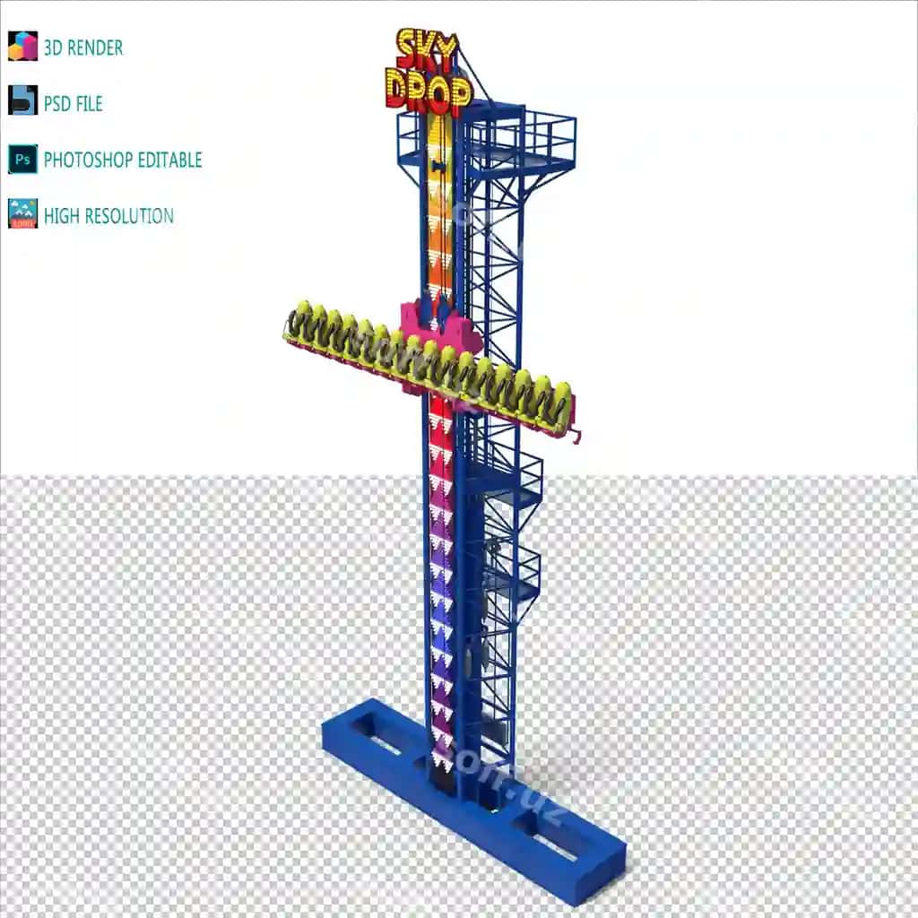Sky drop tower 3d modellashtirish psd fayl | Sky drop tower 3d modeling psd file