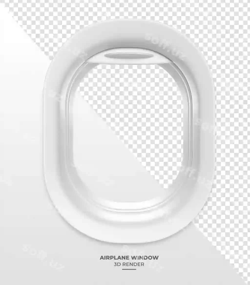 Samolyot oynasi 3d render shaffof orqa fonda | Airplane window 3d render with transparent background
