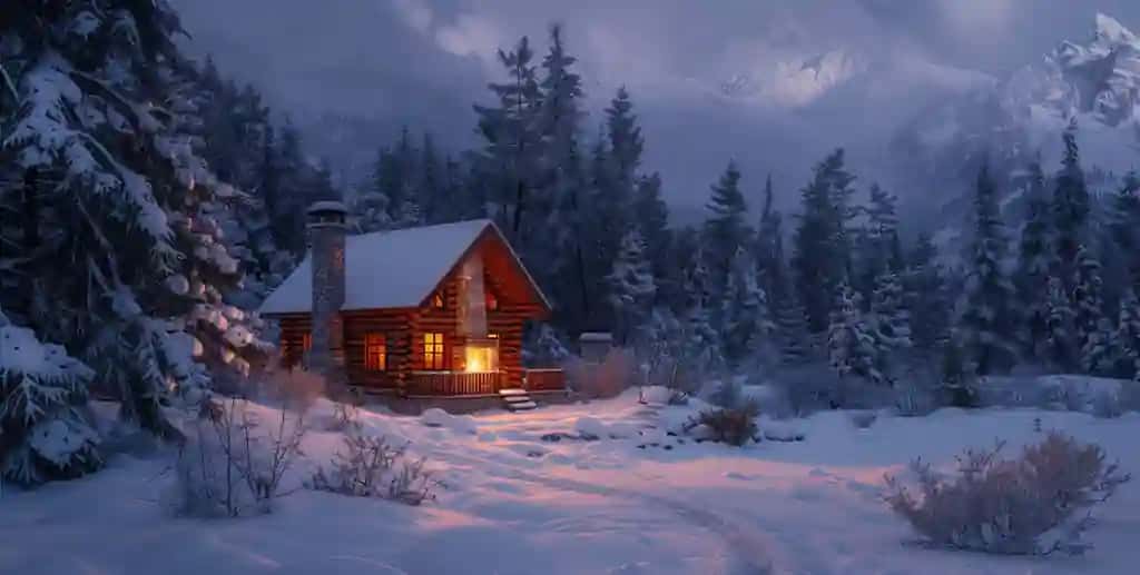 Qorli tog 'fonida kabina tog'lari | Cabin mountains with snowy mountain background