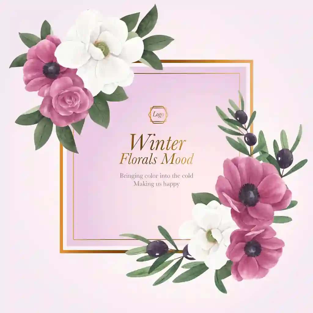 Qishki gulli kontseptsiyali akvarel uslubidagi gulchambar shabloni | Wreath template with winter floral concept watercolor style