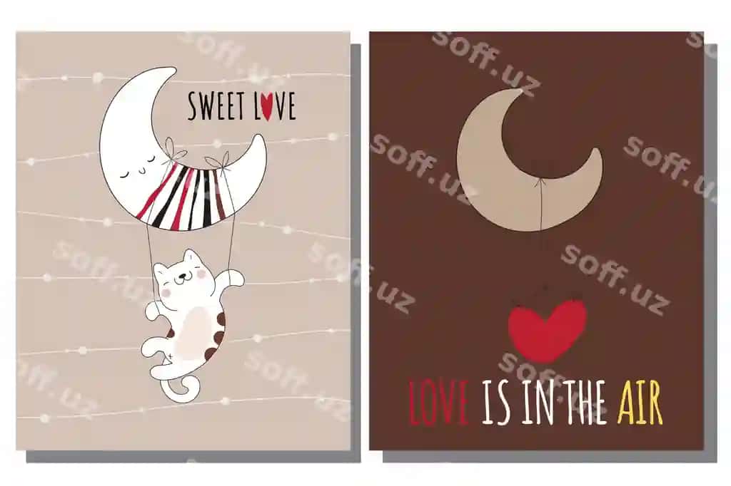 Tekis chiroyli hayvonlar to'plami mushuk oy yurak illustratsiya bolalar chiroyli | Flat cute animal collection cat moon heart illustration kids cute