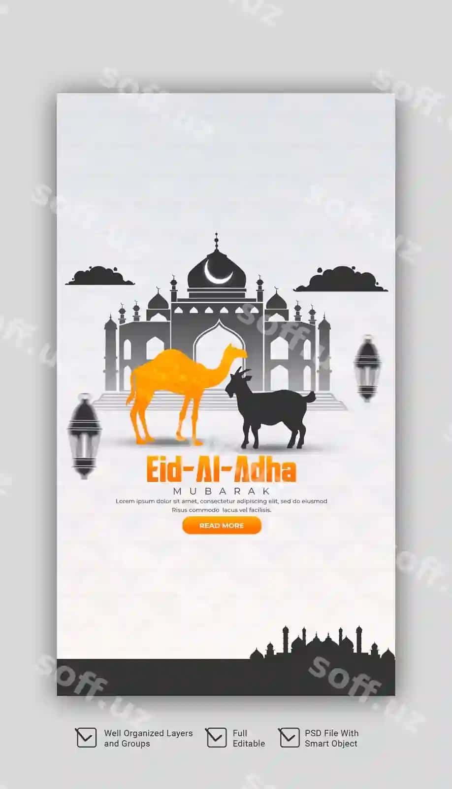 Qurbon hayiti muborak islomiy bayram Instagram Facebook story shabloni | Eid al adha mubarak islamic festival instagram facebook story template