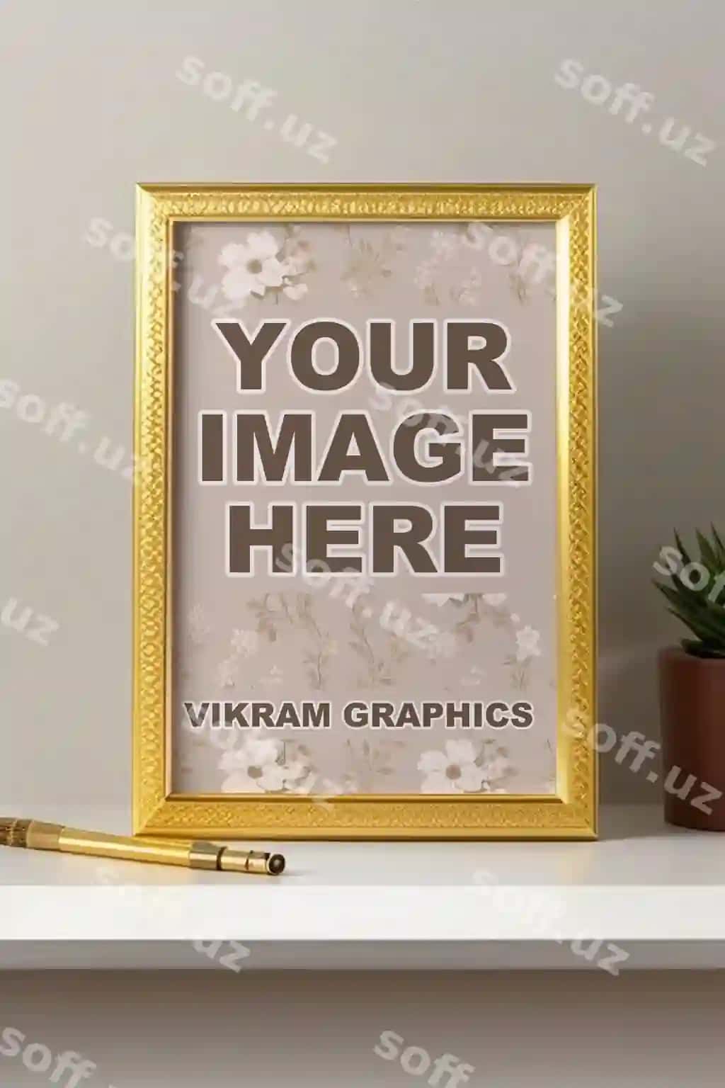 Go'zal oltin fotosurat freymi namunasi PSD | Beautiful golden photo frame mockup psd