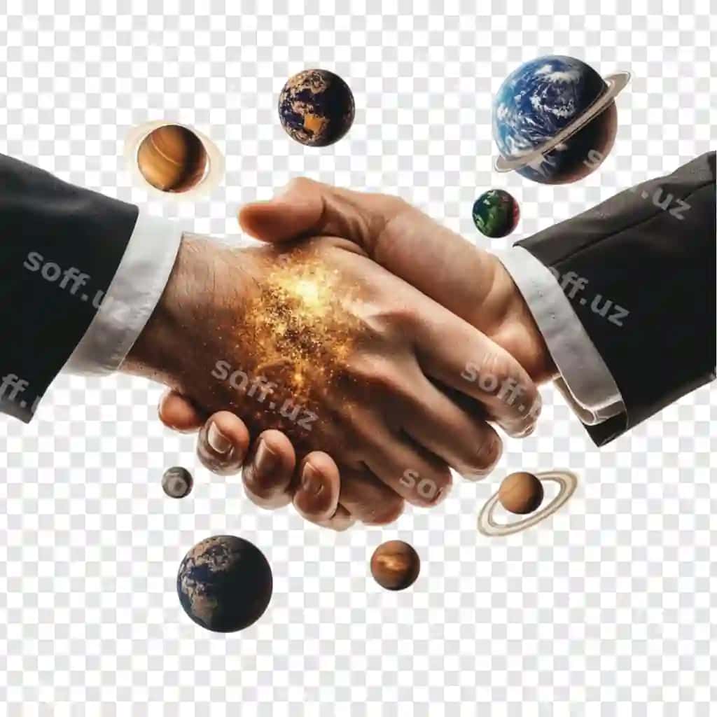 Kosmik qo'l siqish biznes hamkorlik sayyoralar kosmik | Cosmic handshake business partnership planets space