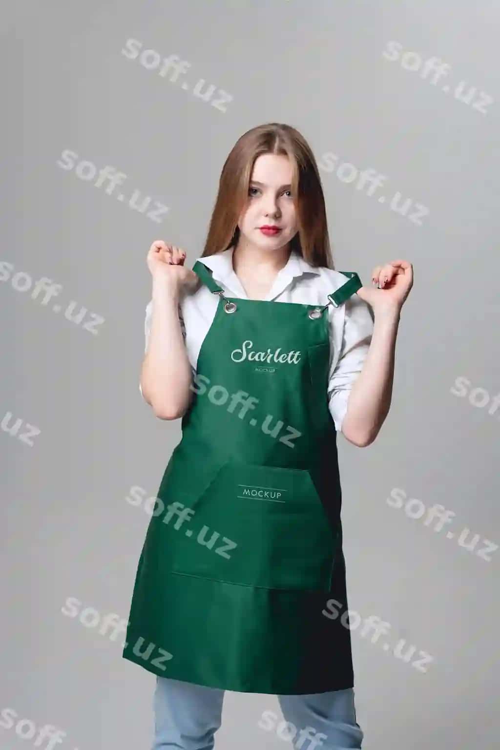 Premiyalar logotipi mockup yashil favvina | Premium logo mockup green apron 2