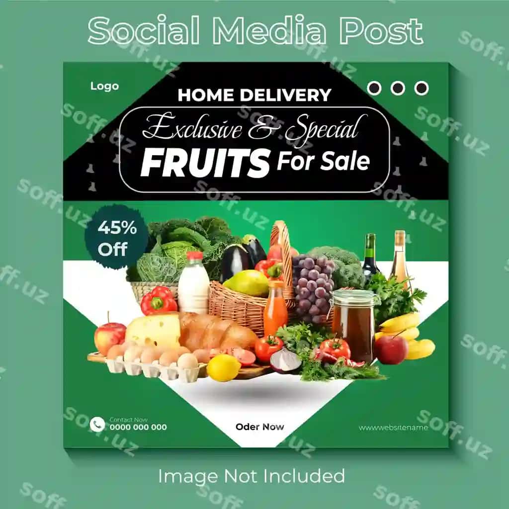 Mevalar ijtimoiy media post dizayn baner shabloni | Fruits social media post design banner template 2