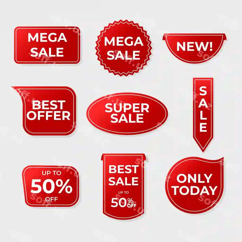Haqiqiy qizil sotuv etiketkasi to'plami | Realistic red sales label collection