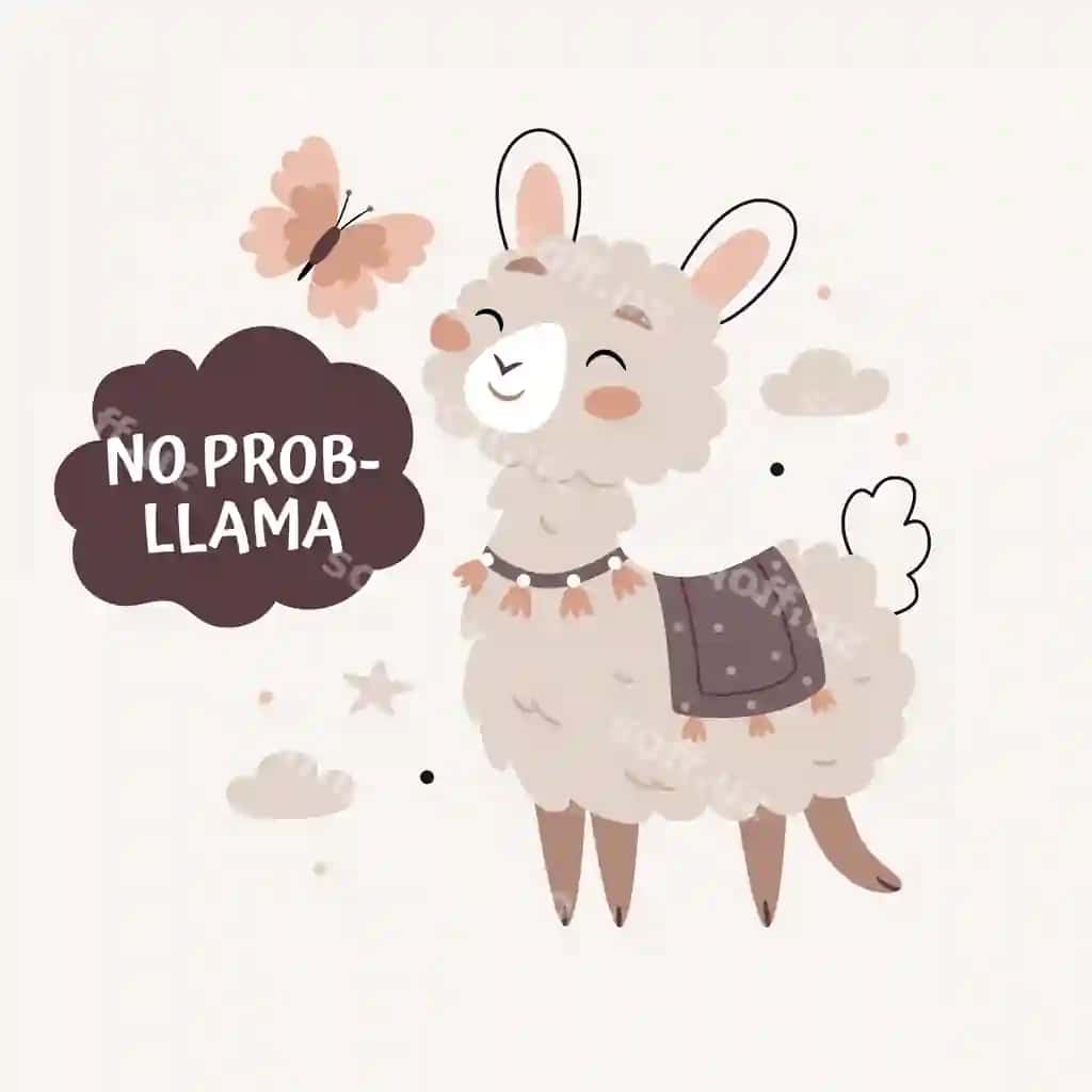 Kelebek matni bilan yoqimli alpaka hech qanday muammosiz yoqimli multfilm bohem | Cute alpaca with butterfly text no problama cute cartoon bohemian