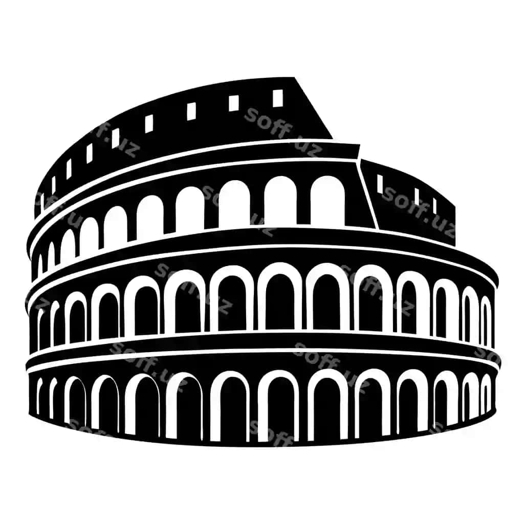 Kolosseum chizmasi qora oq Rim illustratsiyasi | Coliseum drawing black white rome illustration