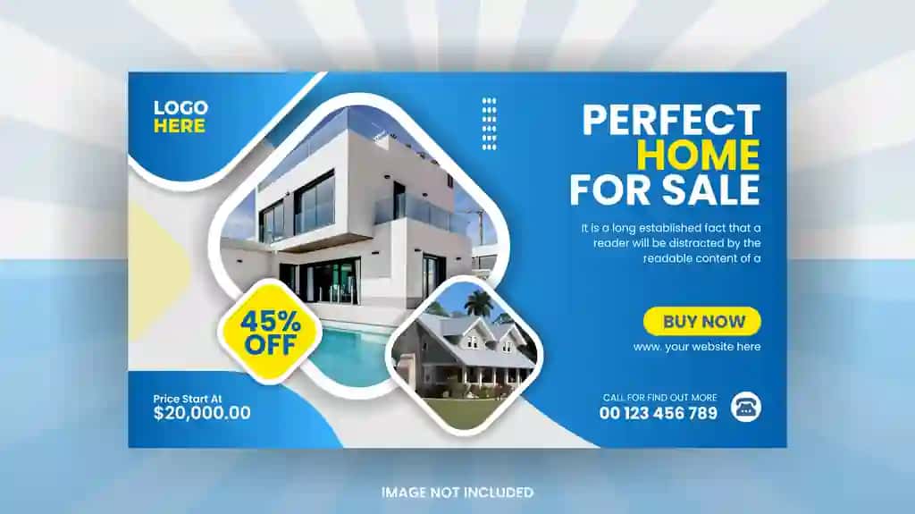 Ko'chmas mulk uy sotish veb-banner youtube video eskizi | Real estate home sale web banner youtube video thumbnail